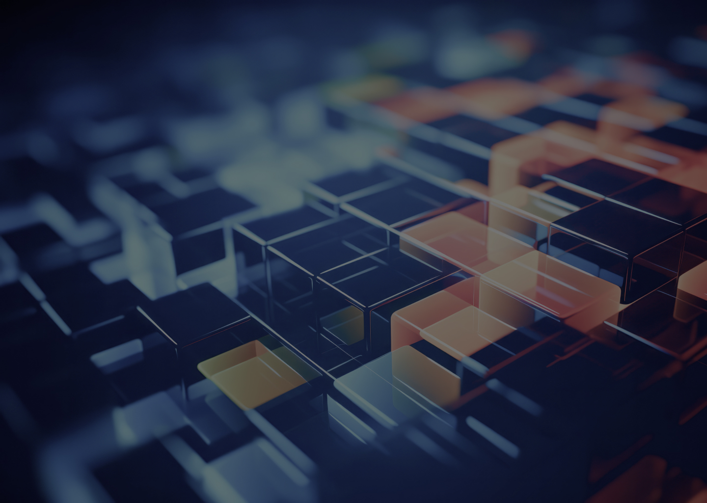 ヒーローイメージ。テーマカラーのオレンジとブルーを立体を組み合わせた抽象的なイメージの画像。